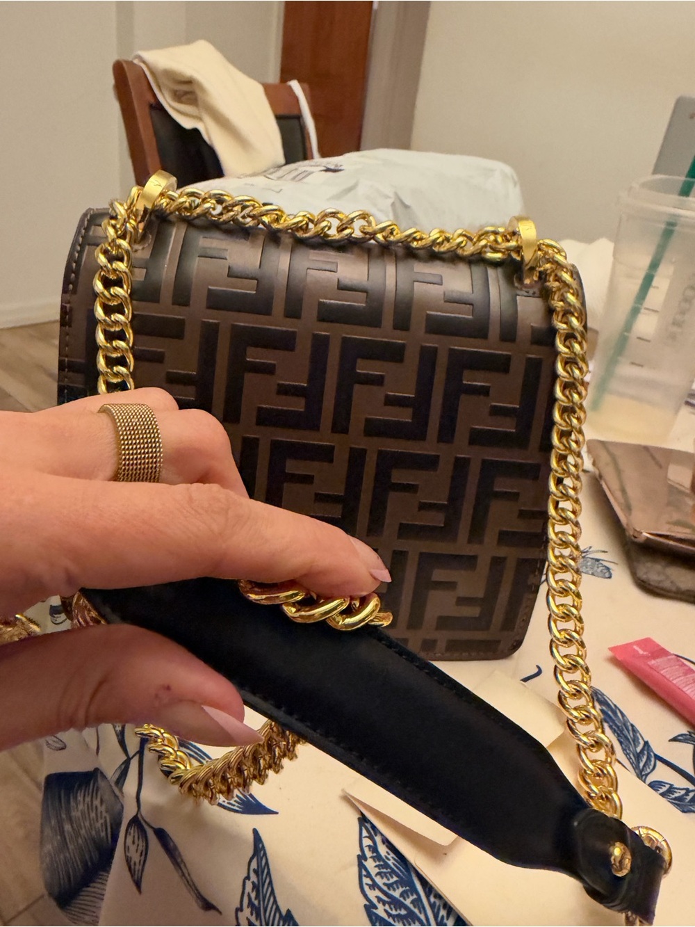 Designer-Inspired Brown Chain Shoulder Bag - Picture 2 of 5